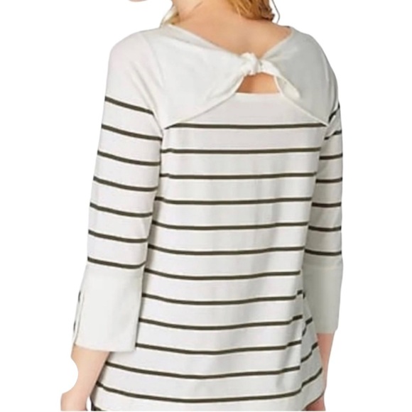 J. Jill Striped Knit Tie Back Black & White Top Womens Medium - Picture 2 of 12